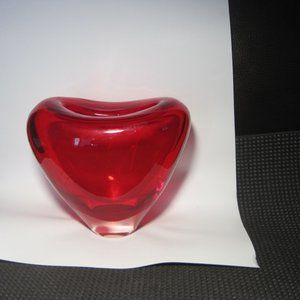Glass Heart Shape RED VASE  Thick  5 3/4" x 4" x 5" Tall Nice Valentine's Gift